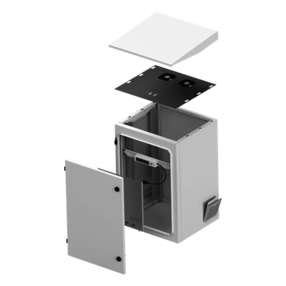 Gabinete Exterior IP / Rack 19" 24U / Ventiladores con Termostato / Acero Galvanizado / Filtro Antipartículas / Cerradura Doble