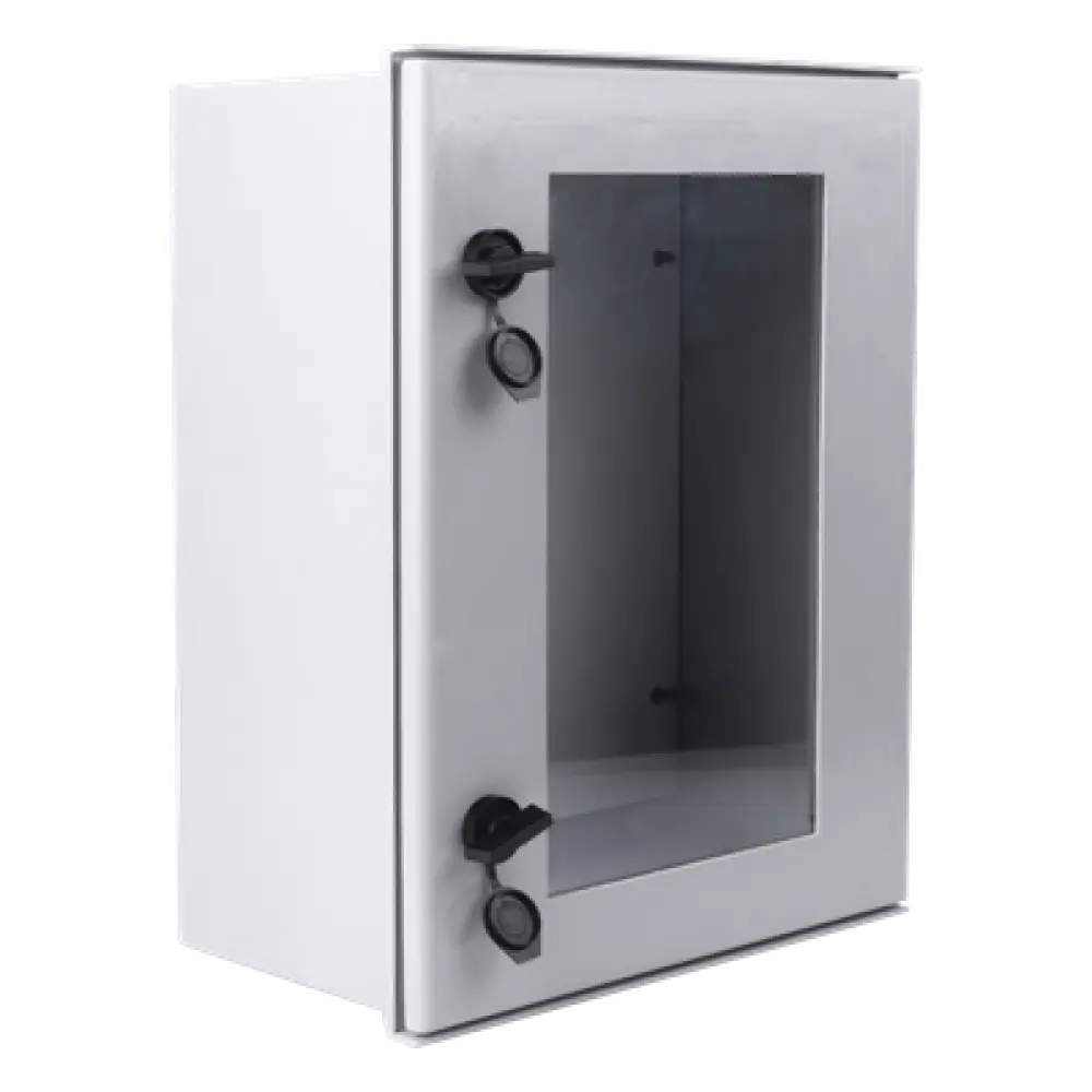 Gabinete de Poliéster IP65 / Puerta Transparente / 400 x 500 x 200 mm / Carga 30 kg / Placa Trasera Incluida / Uso en Intemperie