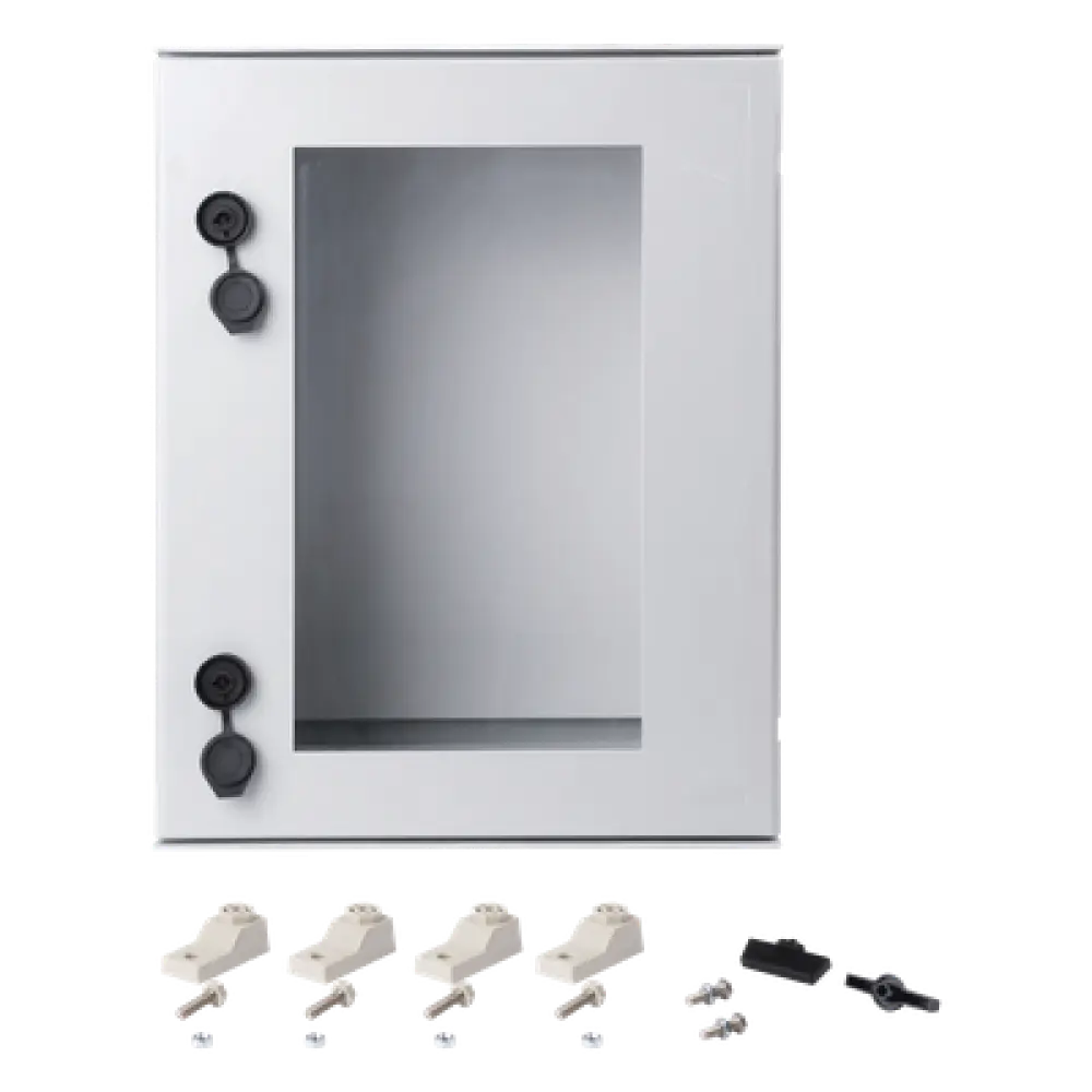 Gabinete de Poliéster IP65 / Puerta Transparente / 400 x 500 x 200 mm / Carga 30 kg / Placa Trasera Incluida / Uso en Intemperie