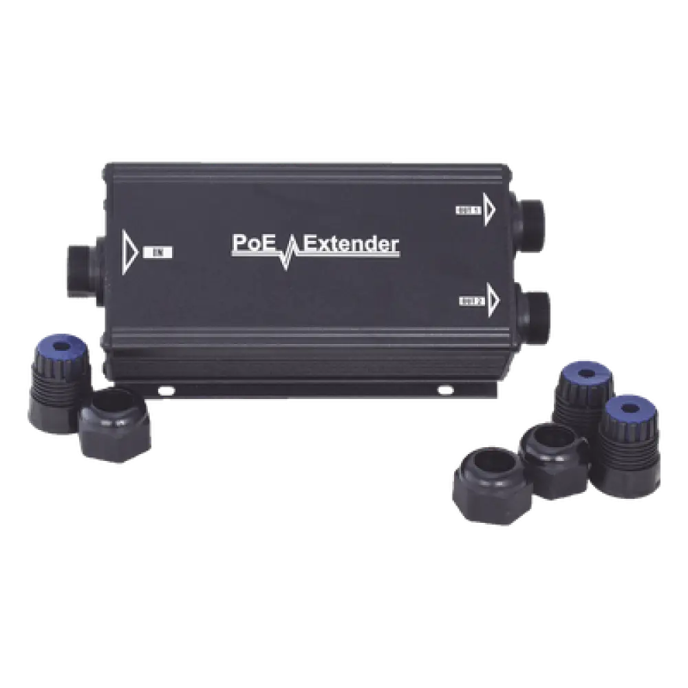 Extensor PoE Gigabit / Alcance 200 m (656.2 ft) / IP66 / 60 W Total / 2 Puertos de Salida PoE / Sin Fuente Adicional
