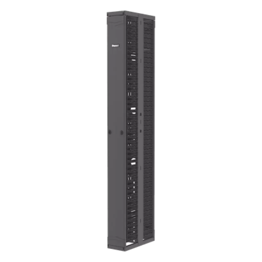 Organizador de Cables Vertical / Doble Frente y Posterior / 45 Unidades / 8 in de Ancho / Acero y ABS / Push-to-Close