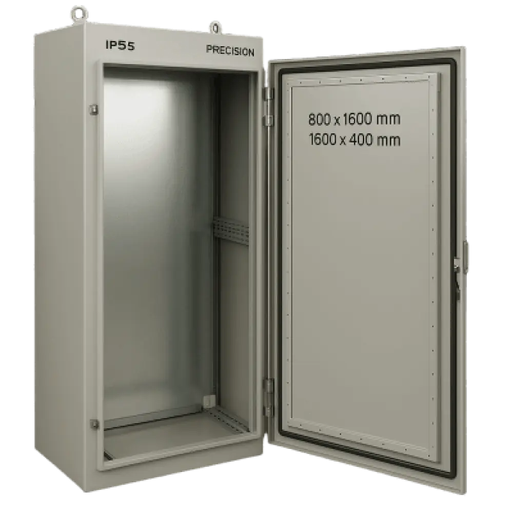 Gabinete de Acero IP55 / 800 x 1600 x 400 mm / IK10 / Carga 80 kg / Placa Trasera 750 x 1565 mm / Exterior