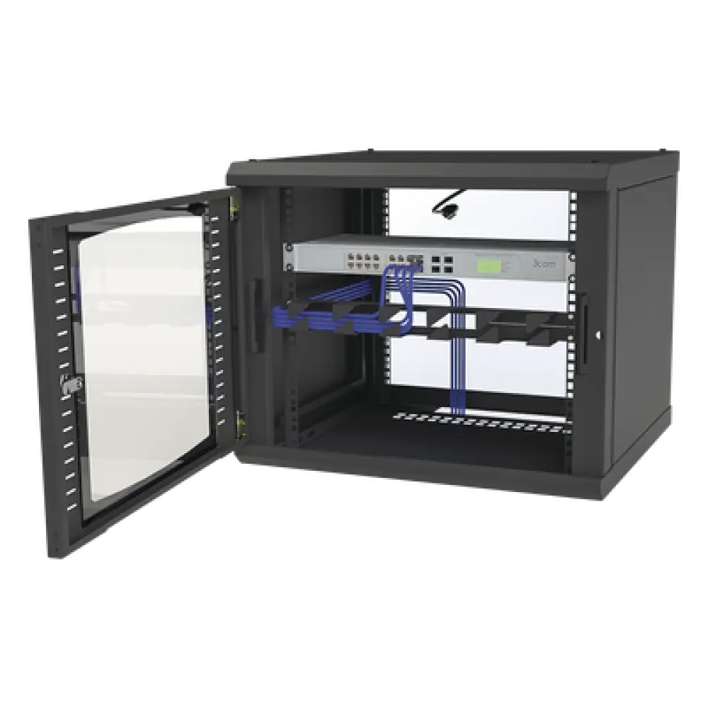 Gabinete para Montaje en Pared Fijo, con 9 Unidades de Rack, de 19in, Puerta de Cristal Templado, Fabricado en Acero