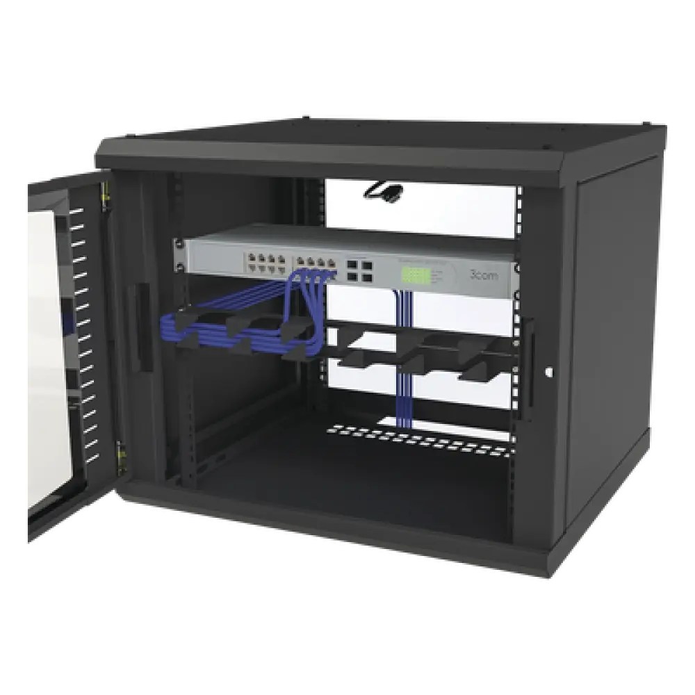Gabinete para Montaje en Pared Fijo, con 9 Unidades de Rack, de 19in, Puerta de Cristal Templado, Fabricado en Acero