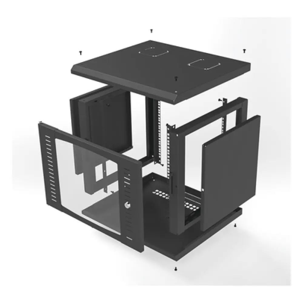 Gabinete para Montaje en Pared Fijo, con 9 Unidades de Rack, de 19in, Puerta de Cristal Templado, Fabricado en Acero