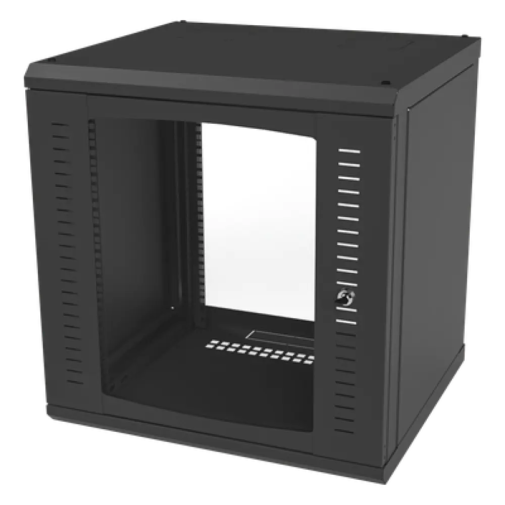 Gabinete de Pared para Rack 19in / 12 Unidades / Carga 100 kg / Puerta Cristal Templado / Postes Ajustables