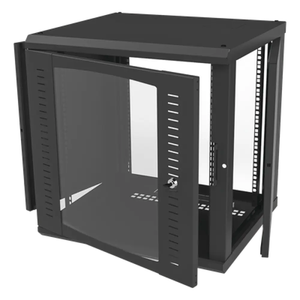 Gabinete de Pared para Rack 19in / 12 Unidades / Carga 100 kg / Puerta Cristal Templado / Postes Ajustables