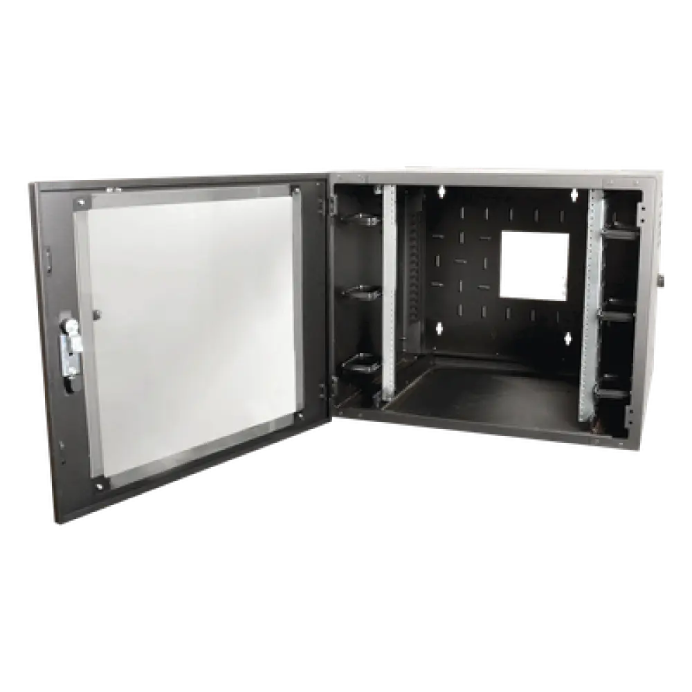 Gabinete de Pared 19in / 12 UR / Abatible / 610 mm (2 ft) de Profundidad / Carga 91 kg (200.6 lb) / Gestión de Cables Integrada