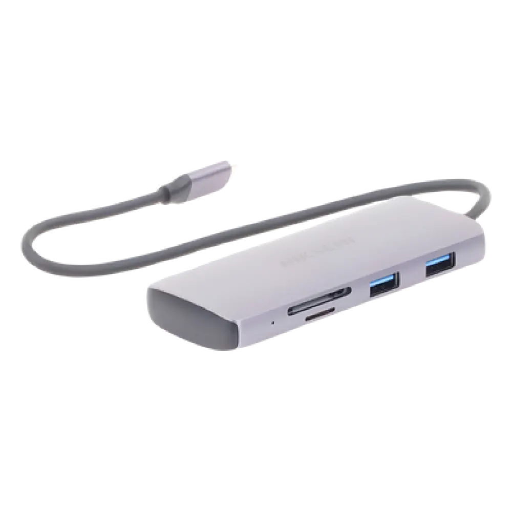 Hub USB-C 8 en 1 / HDMI 4K@30Hz / 3x USB 3.0 5 Gbps / Lector SD + Micro SD / PD 100W / Aluminio 112 mm (4.4 in)