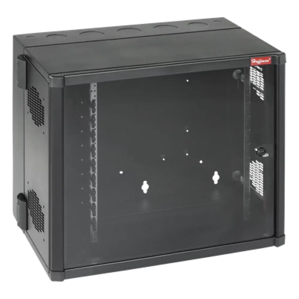 Gabinete de Pared 19in / 12 UR / Profundidad Extendida 635 mm (25 in) / Puerta Vidrio Templado / NEMA 12 / Montaje Sin Herramientas