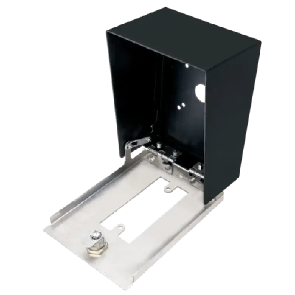 Gabinete para Montaje en Poste / Carcasa de Acero con Pintura en Polvo / Placa Frontal de Acero Inoxidable con Bisagra / IP65 Impermeable / 128x170x94 mm (5.0x6.7x3.7 in)