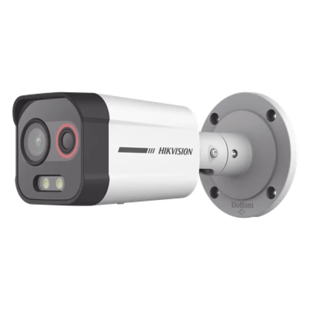 Cámara Bala IP Biespectral Térmica y Óptica / Análisis VCA Perimetral / Térmica 96 x 72 / Óptica 4 MP ColorVu / IR 30 m (98.4 ft) / IP67 / PoE