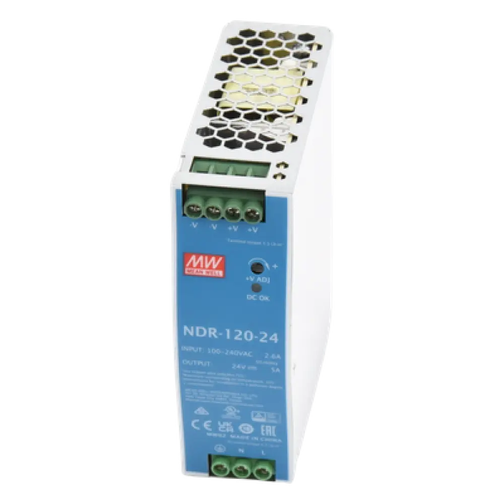 Fuente de Poder para Riel DIN / 120W / Salida 24Vcc 5A / Entrada Universal 90-264Vca / Eficiencia 88%