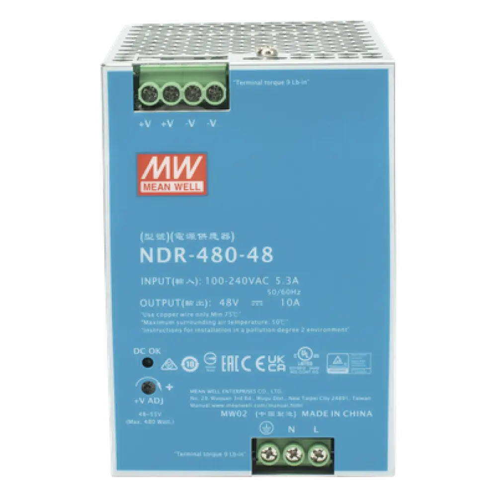 Fuente de Poder Industrial / 480W / 48 Vcc / 10A / Riel DIN / 100-240 Vca / 3.35 x 4.93 x 5.04 in