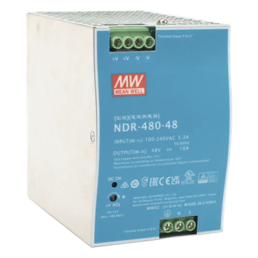 Fuente de Poder Industrial / 480W / 48 Vcc / 10A / Riel DIN / 100-240 Vca / 3.35 x 4.93 x 5.04 in