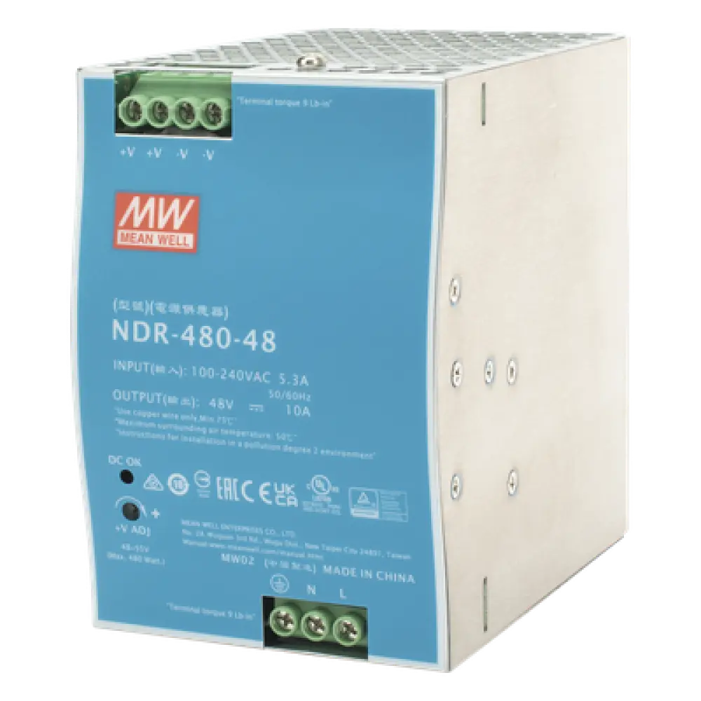 Fuente de Poder Industrial / 480W / 48 Vcc / 10A / Riel DIN / 100-240 Vca / 3.35 x 4.93 x 5.04 in