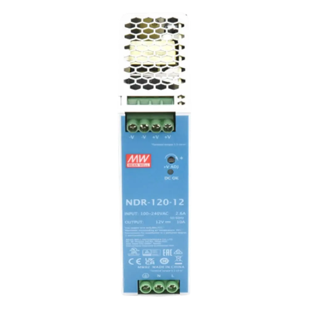 Fuente de poder industrial / 120 W / 12 Vcc / 10 A / Entrada 90~264 VCA / Riel DIN / 1.57 x 4.93 x 4.47 in