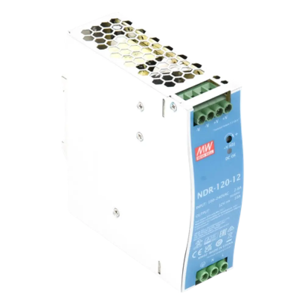 Fuente de poder industrial / 120 W / 12 Vcc / 10 A / Entrada 90~264 VCA / Riel DIN / 1.57 x 4.93 x 4.47 in