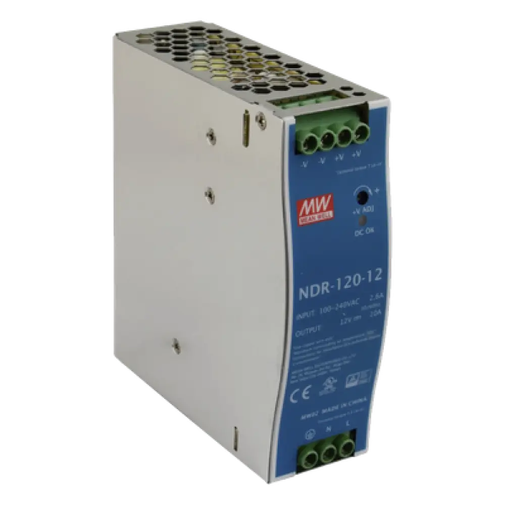 Fuente de poder industrial / 120 W / 12 Vcc / 10 A / Entrada 90~264 VCA / Riel DIN / 1.57 x 4.93 x 4.47 in