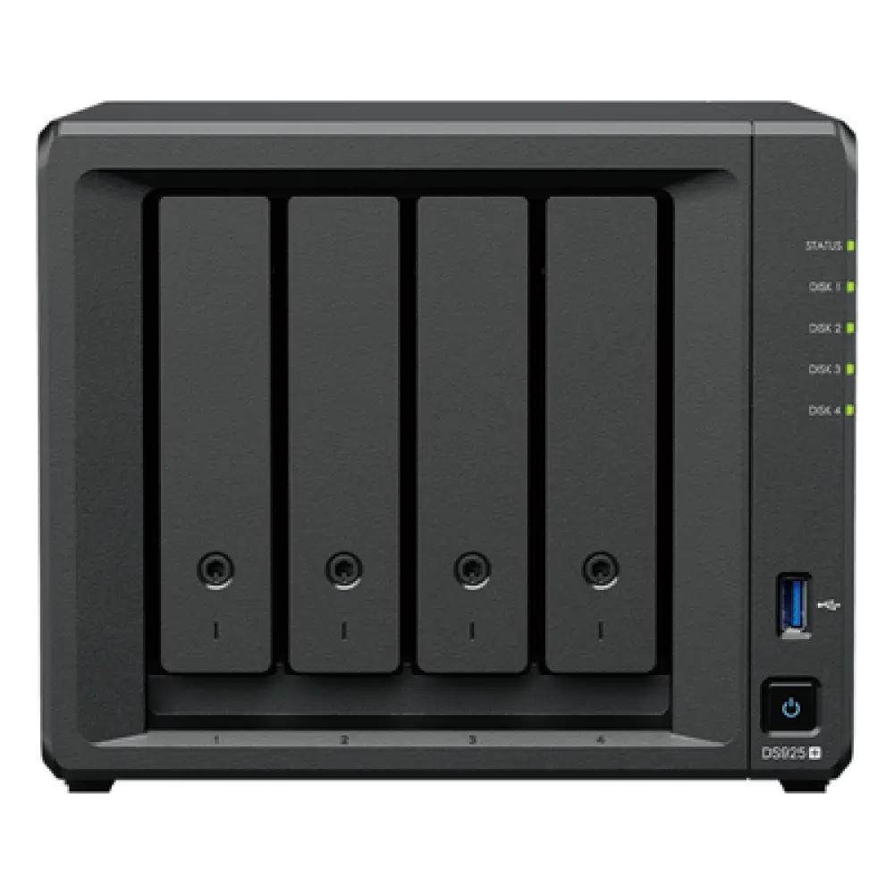 NAS 4 Bahías / Expandible a 9 Bahías / 2 Puertos 2.5GbE / 2 Ranuras M.2 NVMe / Procesador AMD Ryzen V1500B / 4 GB DDR4 ECC / Escritura Secuencial 565 MB/s / RAID Híbrido
