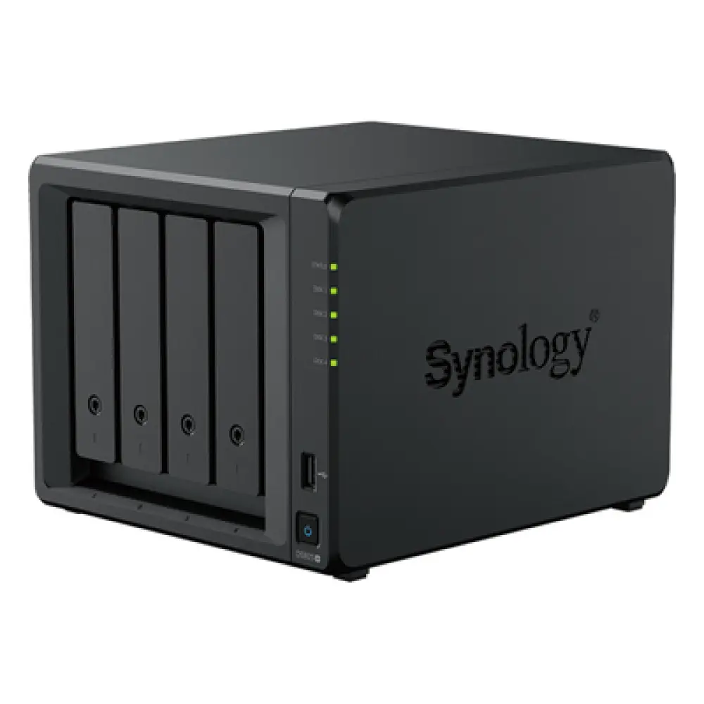 NAS 4 Bahías / Expandible a 9 Bahías / 2 Puertos 2.5GbE / 2 Ranuras M.2 NVMe / Procesador AMD Ryzen V1500B / 4 GB DDR4 ECC / Escritura Secuencial 565 MB/s / RAID Híbrido