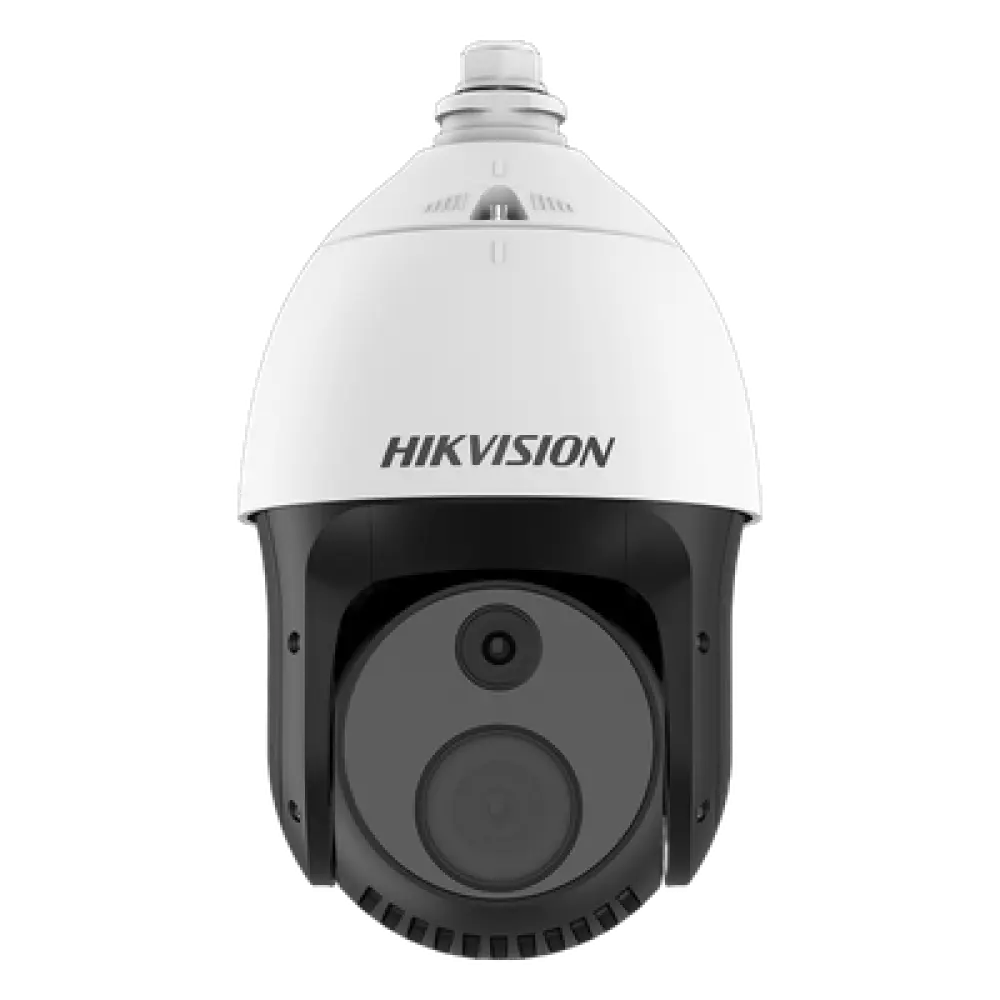 Cámara PTZ Térmica Dual / Sensor Térmico 256 x 192 / Canal Óptico 4 Megapixel / Zoom Óptico 32X / IR 100 m (328.1 ft) / Detección de Incendios / IP66 / Hi-PoE