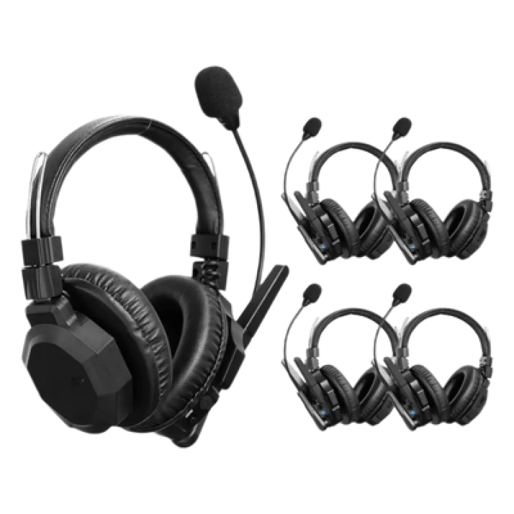 Intercomunicador Inalámbrico Binaural / Cancelación de Ruido IA / Alcance 500 m (1640 ft) / Bluetooth / Batería 1050 mAh / Full-Duplex / Kit 5 Unidades