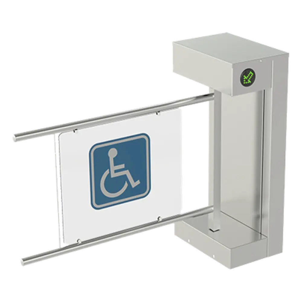 Torniquete Motorizado de Cortesía / Flujo 15 Personas/min / Apertura 2.2 s / IP54 / -20°C a +68°C / Bidireccional / 110-240 VCA