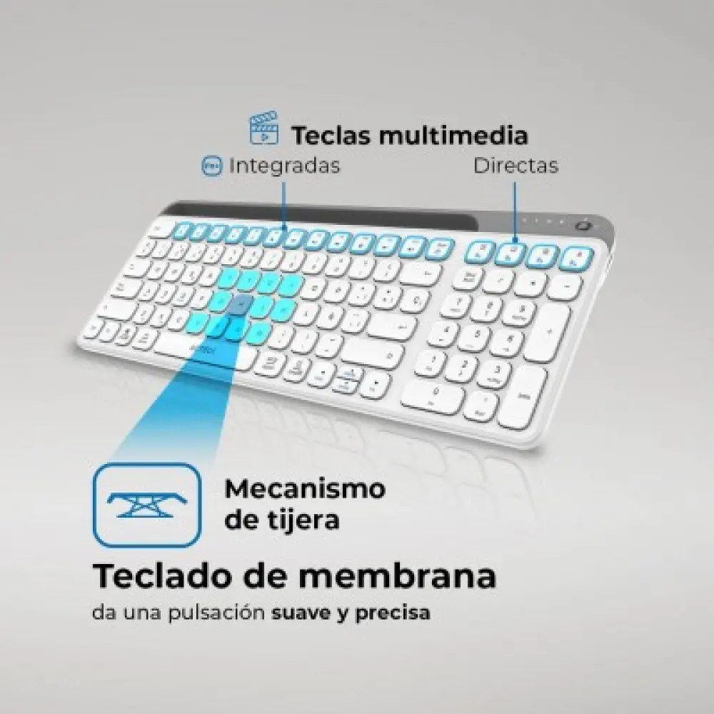 Teclado Inalámbrico Multidispositivos AC-940115 INSPIRE TREK TI747  Acteck Elite Series Bluetooth 5.1 - Dongle 2.4 MHz