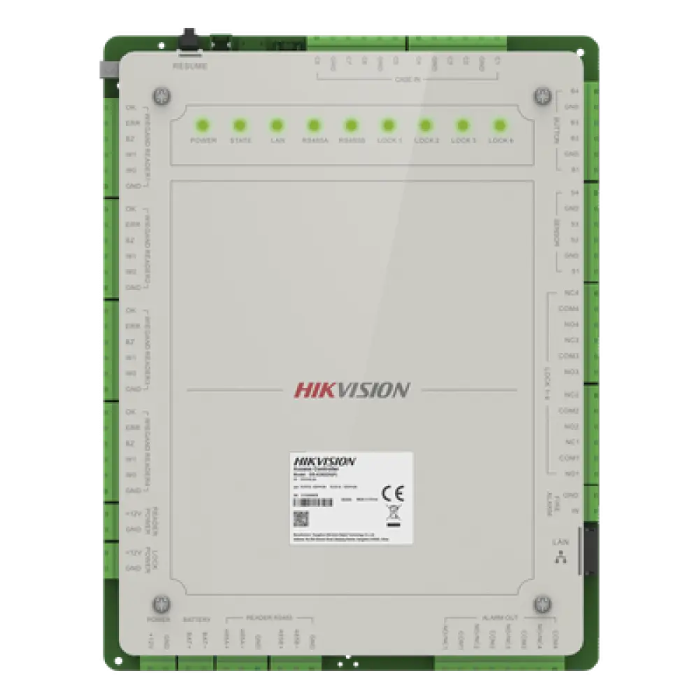 Controlador de Acceso / 4 Puertas / 8 Lectores / 100,000 Tarjetas / 10,000 Huellas / Gestión en Nube / Gabinete con Fuente 12V 8A / Soporte Batería de Respaldo