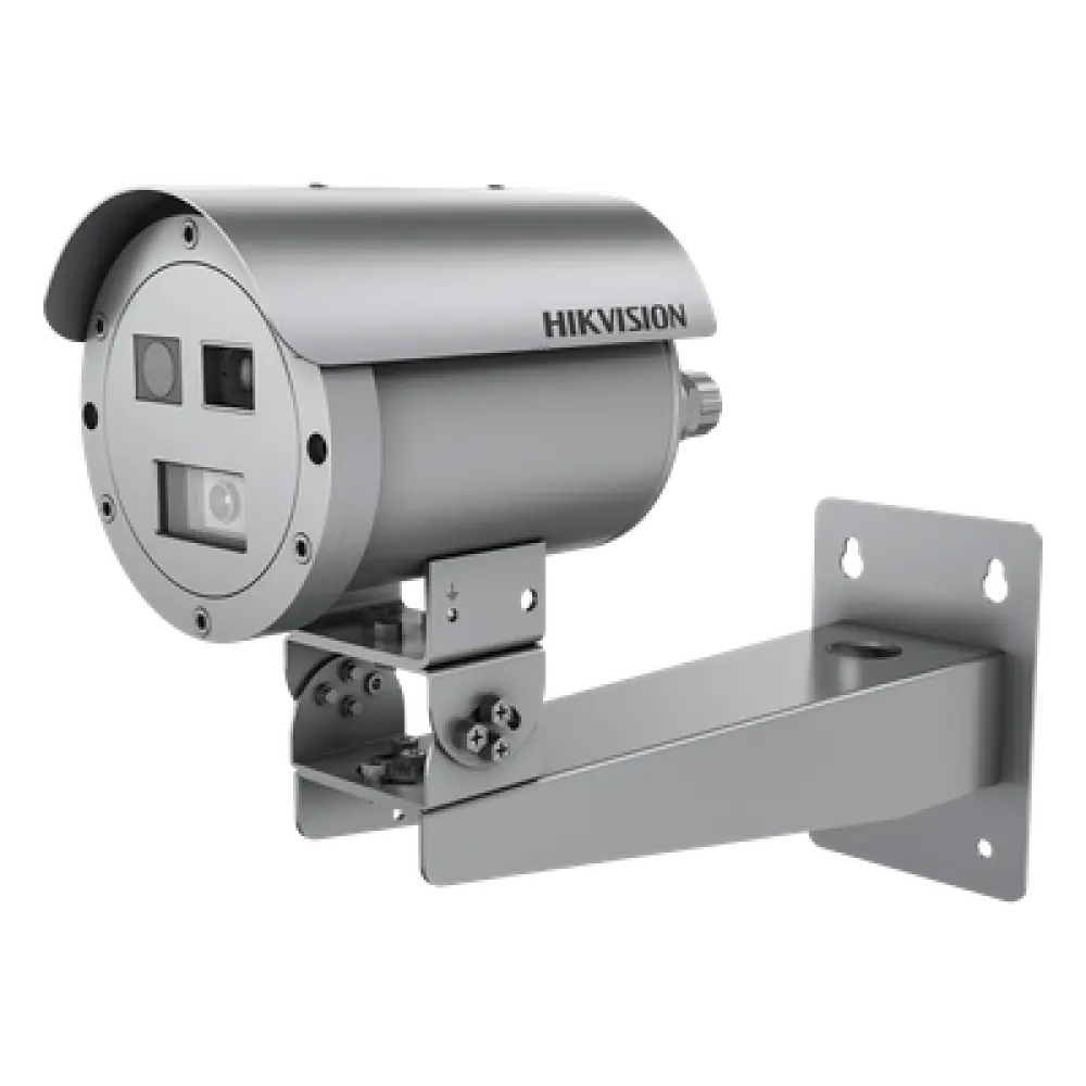 Cámara Bala IP Térmica Dual / Térmico 384x288 15 mm / Óptico 4 MP 15 mm / Termométrica -20°C a 150°C / IP68 / IR 30 m (98.4 ft) / Antiexplosión / Anticorrosión