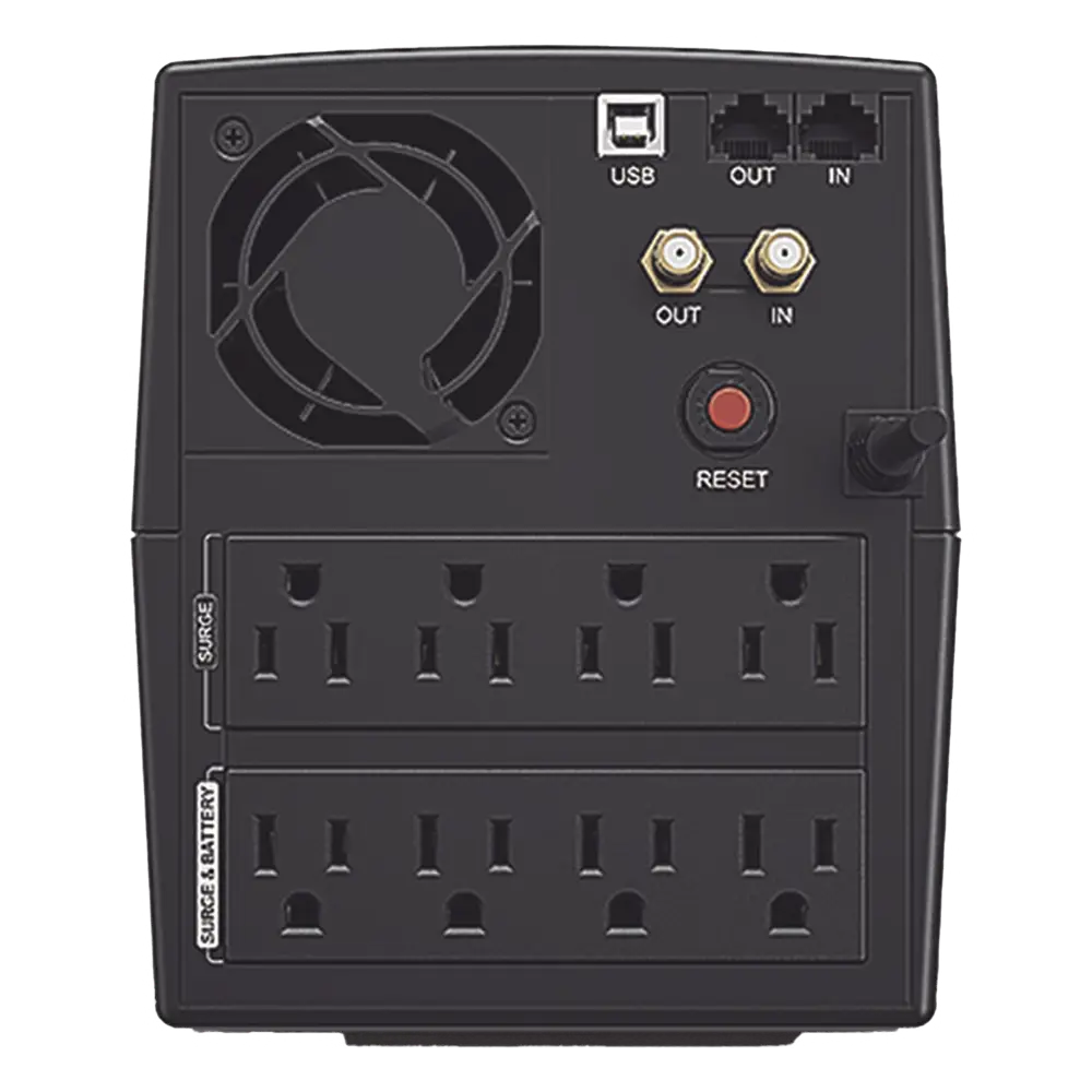 UPS de 1500 VA/900 W, Topología Línea Interactiva, Entrada 120 Vca NEMA 5-15P, y 8 Salidas NEMA 5-15R, Con Regulador de Voltaje (AVR)