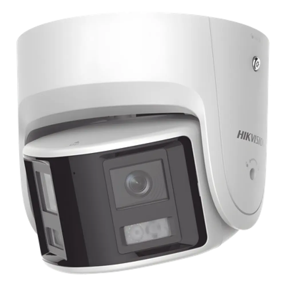 Cámara Turret IP Panorámica / 4 Megapixel / Dual Lente 2.8 mm / 180° / Color 24/7 / Luz Blanca 30 m (98.4 ft) / WDR 130 dB / IP67 / PoE