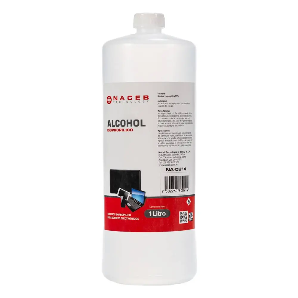 Alcohol isopropílico - 1Lt, Mantenerlo alejado del calor, superficies calinetes, llamas al descubierto y otras fuentes de ignicion, 836g, No aplicarlo en equi