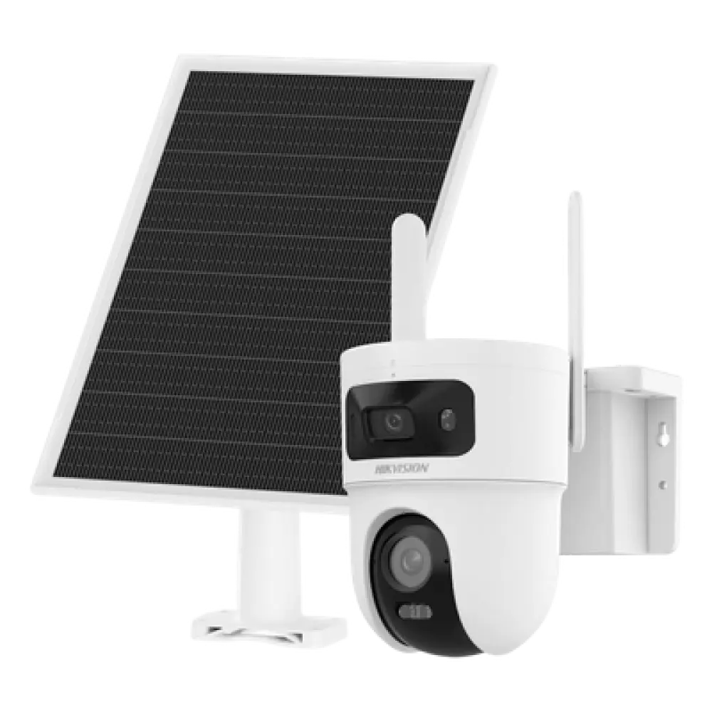 Cámara Solar IP Dual / 4 Megapixel / Doble Lente PT 4 mm + Fijo 2.8 mm / AOV 24/7 / 4G LTE / Dual Light 30 m (98.4 ft) / IP66