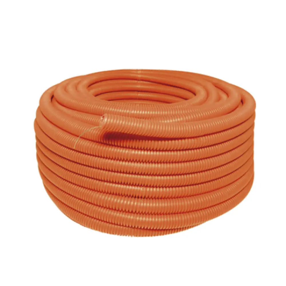 Manguera Poliducto Corrugado Flexible Naranja Reforzado de 1" x 50 m Para Instalaciones Eléctricas /Polietileno Alta Densidad HDPE/ Con guía /Resistente a Intemperie.