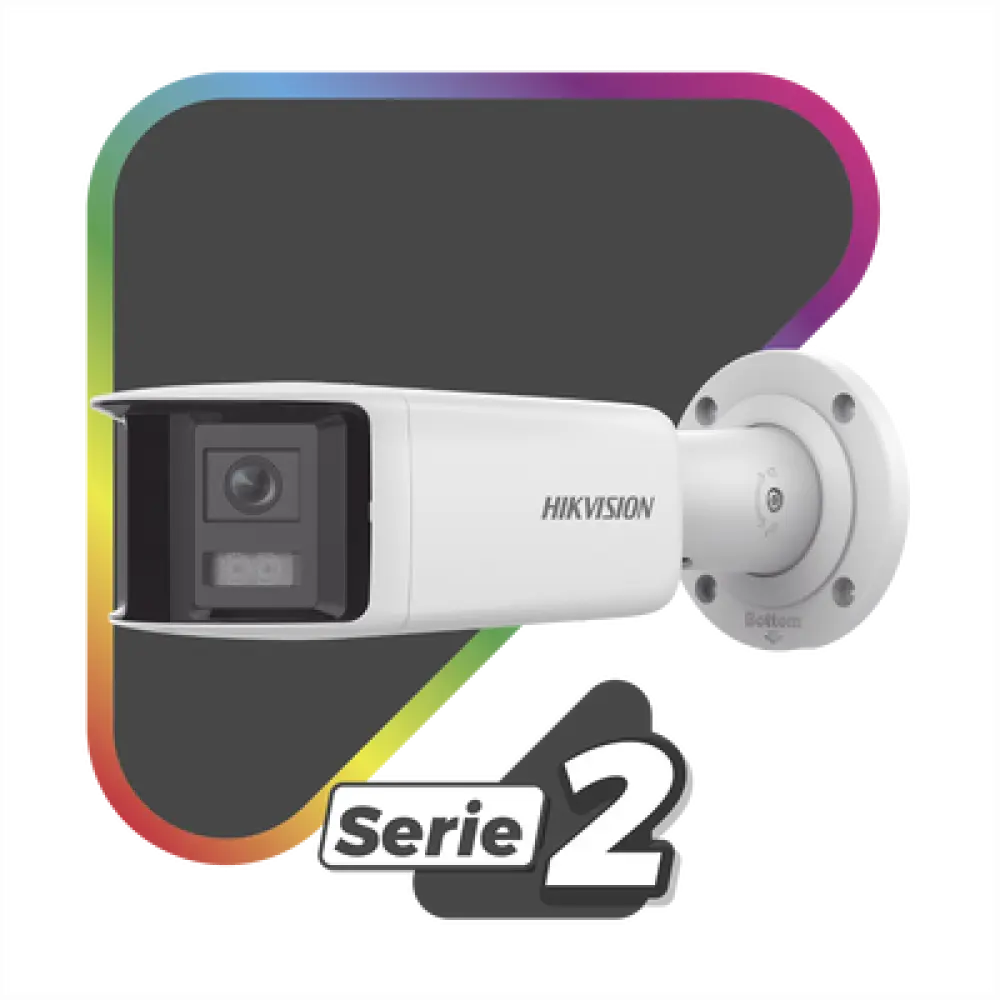 Cámara Bala IP Panorámica / 4 Megapixel / Dual Lente 2.8 mm / 180° / Color 24/7 / Luz Blanca 40 m (131.2 ft) / WDR 130 dB / IP67 / PoE / AcuSense
