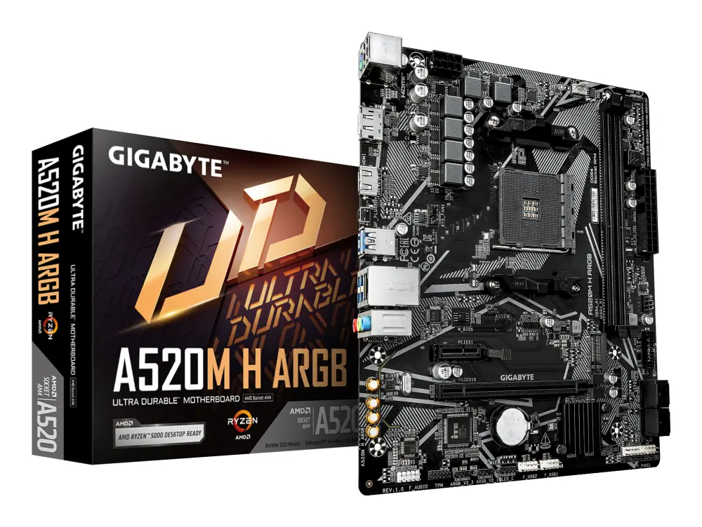 TARJETA MADRE GIGABYTE MICRO ATX A520M H ARGB - DDR4, AM4, 64 GB, PARA AMD