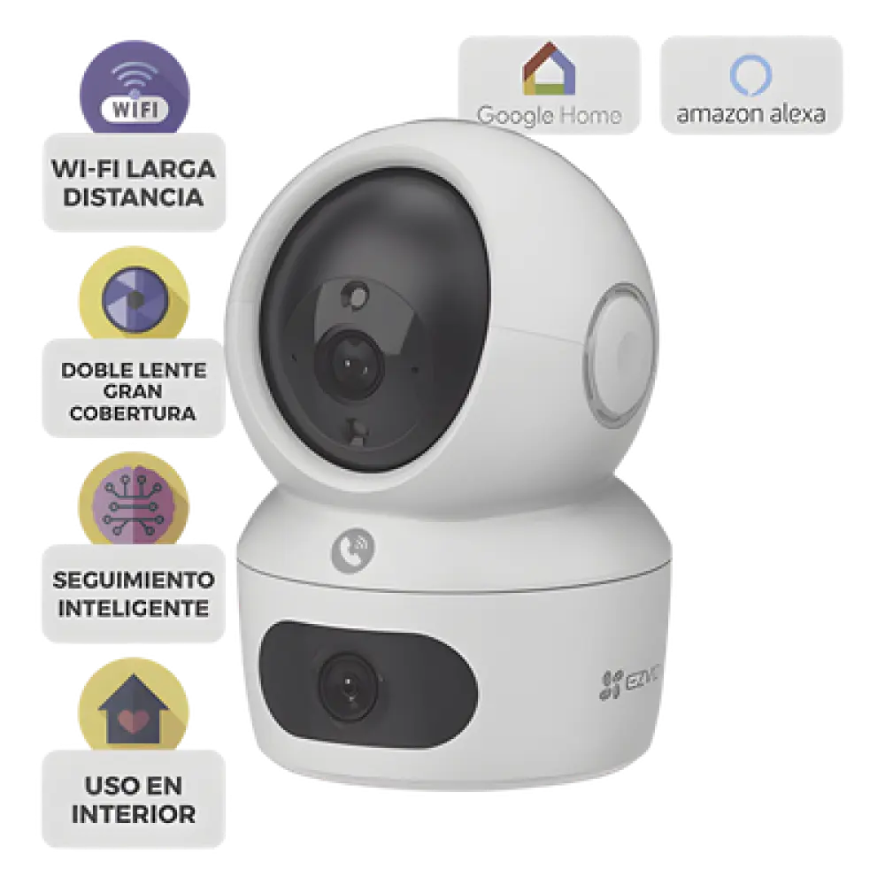 Cámara PT IP / Doble Lente 4 MP + 4 MP / Wi-Fi 6 / Audio Bidireccional / Visión Nocturna a Color 10 m (32.8 ft) / Detección Humana por IA / Uso en Interior