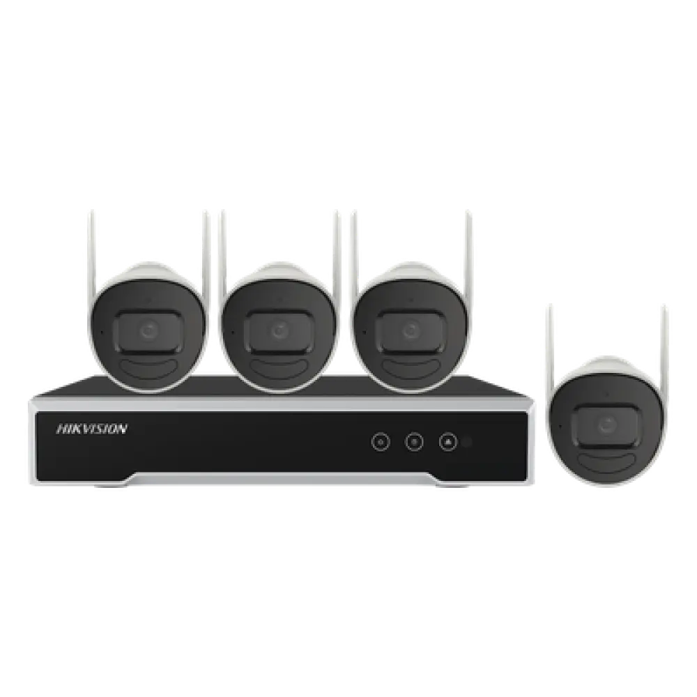 Kit de Videovigilancia IP Inalámbrico / NVR 4 Canales / 4 Cámaras Bala 2 Megapixel / Wi-Fi 2.4 GHz / IR 30 m (98.4 ft) / IP66 / HDD 1 TB