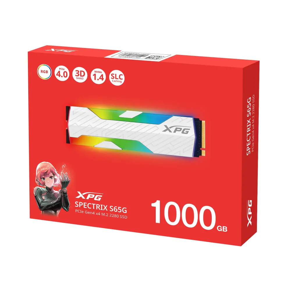 Unidad de Estado Sólido ADATA XPG SPECTRIX S65G - 1TB, M.2 PCIe GEN4X4 (NVMe), 2280 (Lec/esc 6, 000/4, 000MB/s). SSPECTRIXS65G-1000G-CI