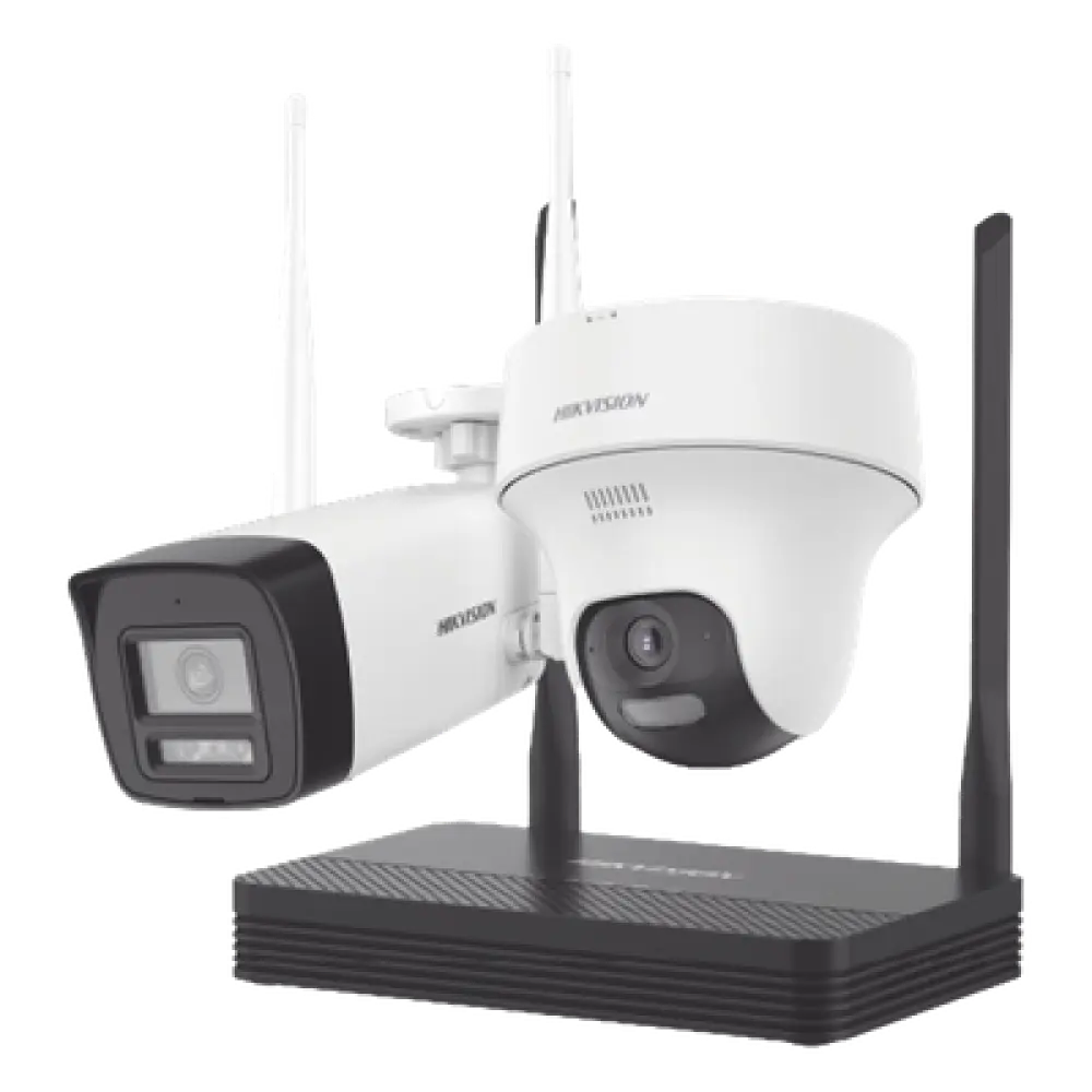 Kit de Videovigilancia IP Inalámbrico / NVS 4 Canales / 2 Cámaras Wi-Fi 2 Megapixel / Dual Light 30 m (98.4 ft) / Audio Bidireccional / Lente 2.8 mm / 97° HFOV