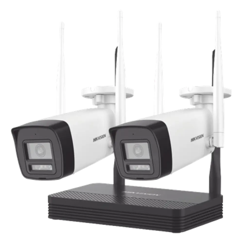 Kit de Videovigilancia IP Inalámbrico / 2 Megapixel / NVS 4 Canales / 2 Cámaras Bala / Dual Light IR 30 m (98.4 ft) + Luz Blanca 20 m (65.6 ft) / Wi-Fi 2.4 GHz / Audio Bidireccional / IP66