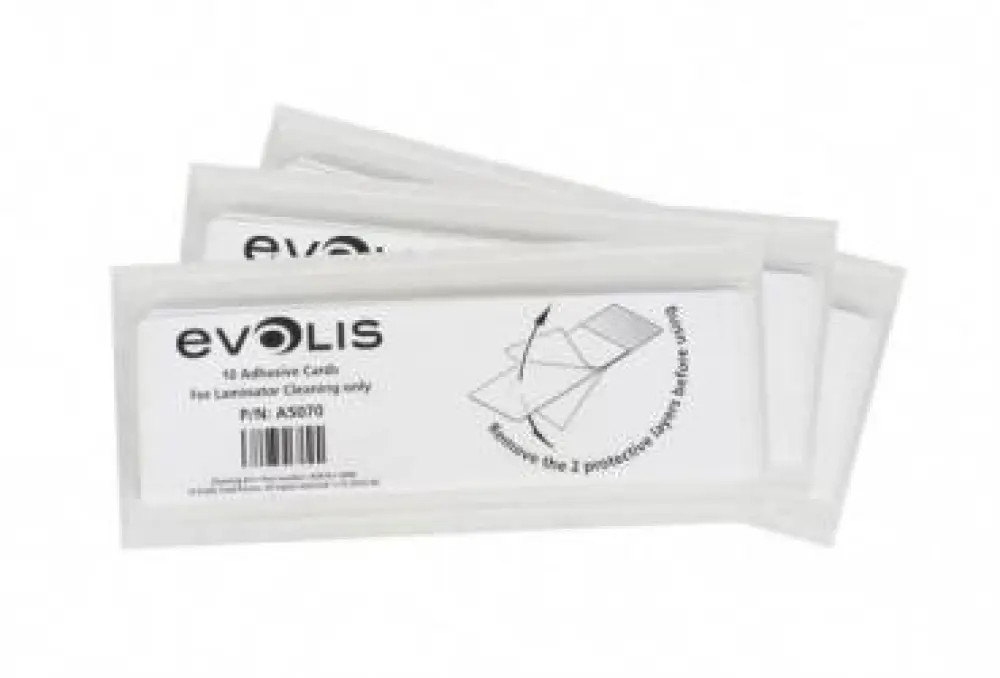 Tarjetas Adhesivas para Laminador EVOLIS A5070 - Color blanco, Limpiador