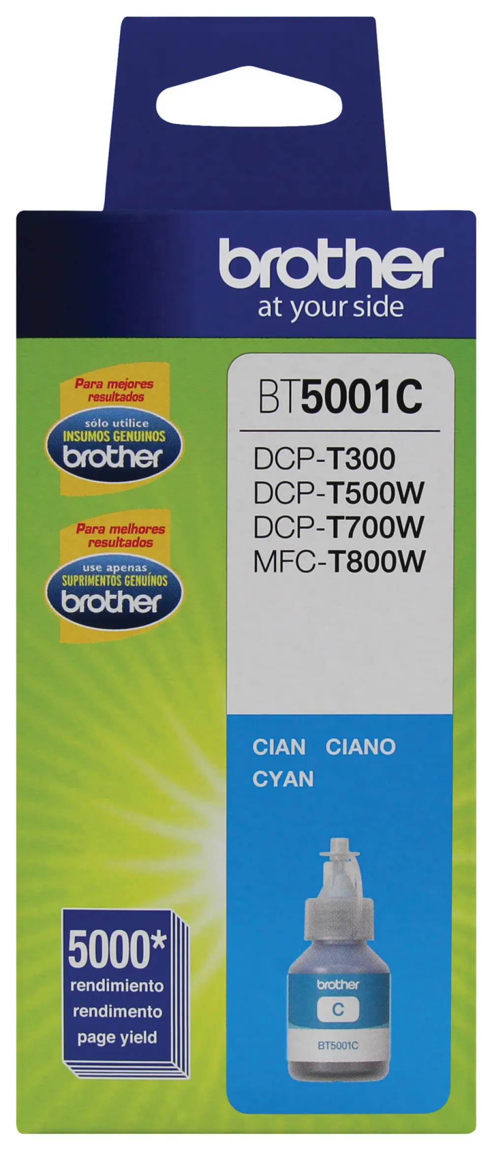 Botella de tinta Brother BT5001C cian - rendimiento aproximado 5, 000 páginas, compatible con DCPT220, DCPT520DW, DCPT720DW, MFCT920DW