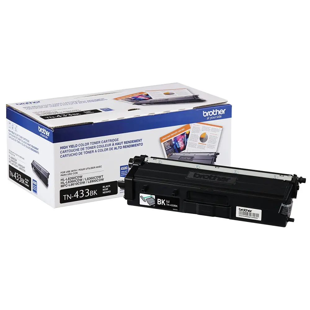 Tóner Brother TN433BK negro - rendimiento apróximado 4, 500 páginas, compatible con MFCL8900CDW