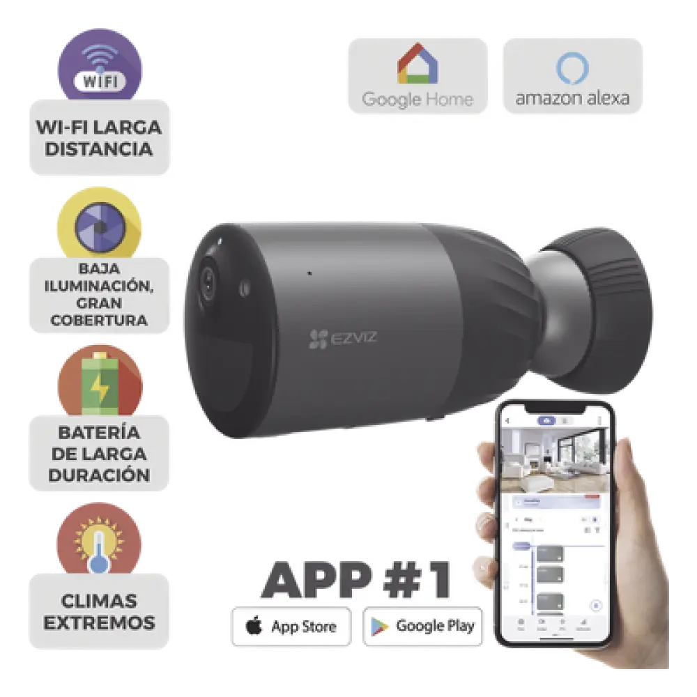 Cámara IP Inalámbrica / 2 Megapixel / Batería Recargable 7800 mAh / Visión Nocturna Color 10 m (32.8 ft) / Wi-Fi 2.4 GHz / IP66 / Audio Bidireccional / Sirena Integrada