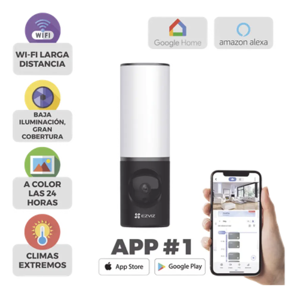 Cámara IP Bala / 4 Megapixel / Wi-Fi 2.4 GHz / Luz Blanca 700 lúmenes / IR 10 m (32.8 ft) / Audio Bidireccional / IP67