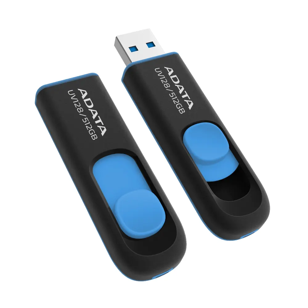  Memoria USB ADATA UV128 512GB USB 3.2 Gen1 (compatible con USB 2.0). Color Negro/Azul. AUV128-512G-RBE -