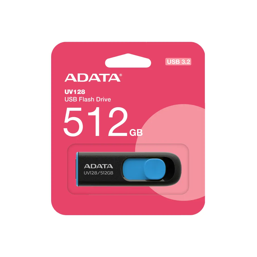 Memoria USB ADATA UV128 512GB USB 3.2 Gen1 (compatible con USB 2.0). Color Negro/Azul. AUV128-512G-RBE -